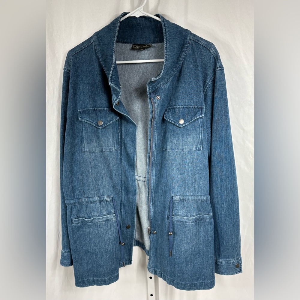 DG2 Diana Gilman Blue Jean Anorak Jacket with Pockets, 1X - Picture 2 of 9
